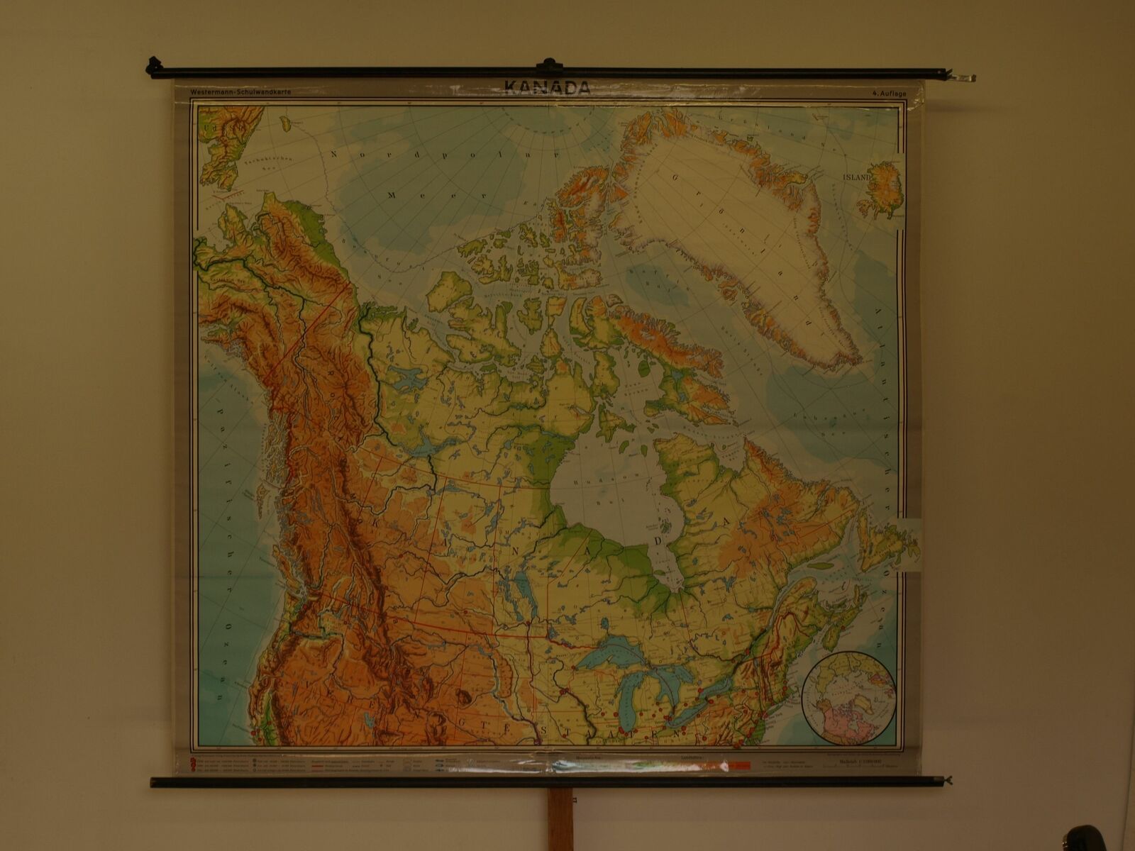 Canada America Northern Mens 1967 Schulwandkarte Wall Map 80 5/16x75 3/16in