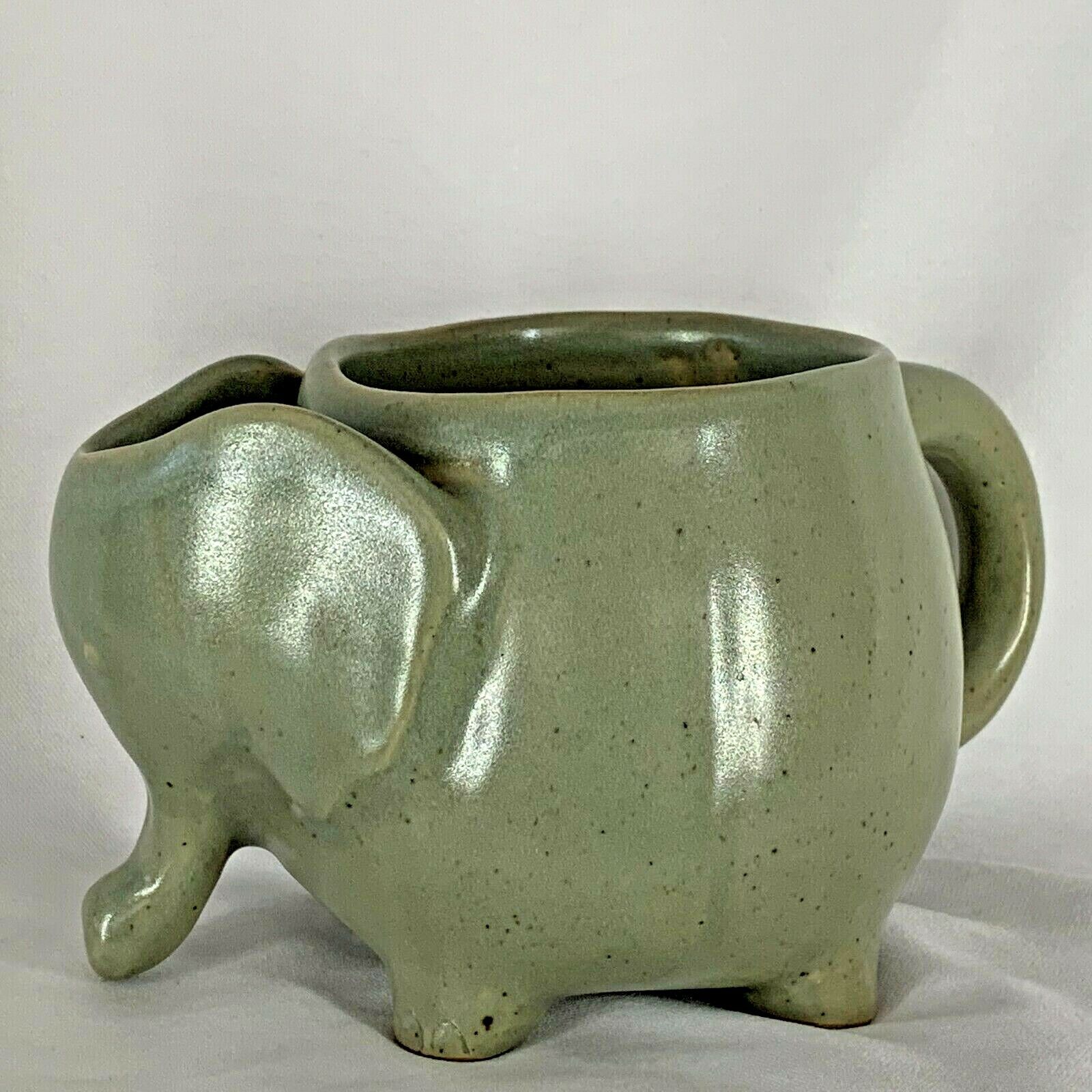 Elephant Tea Mug With Bag Holder Earthenware Made In Thailand Gray