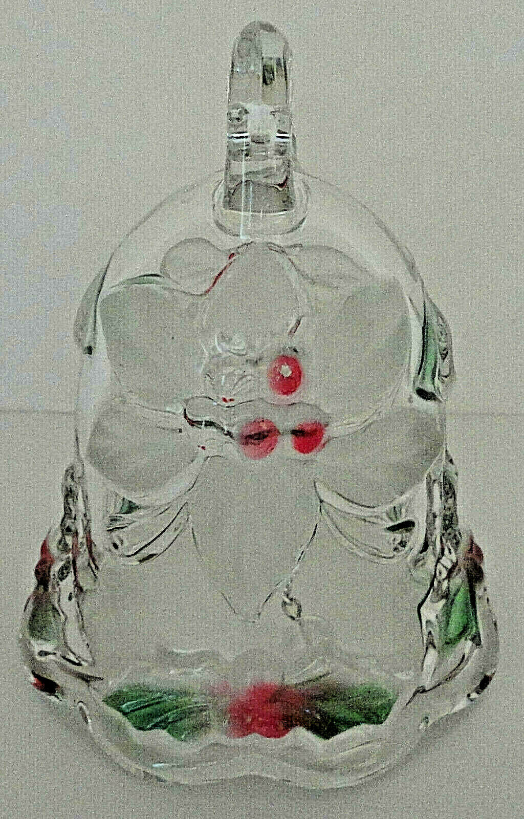 Glass Bell Mikasa Crystal Red Green Holly Berries Heavy Frosted Holiday Bloom