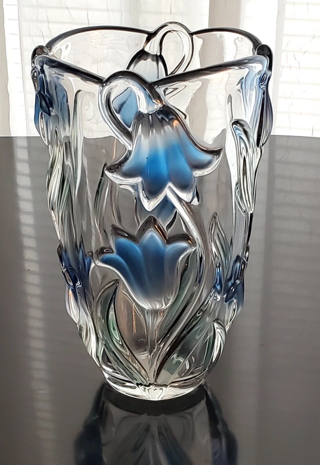 Mikasa Bluebells Germany Blue Flower Vase Glass Crystal VTG  Cottage Core W/ Box