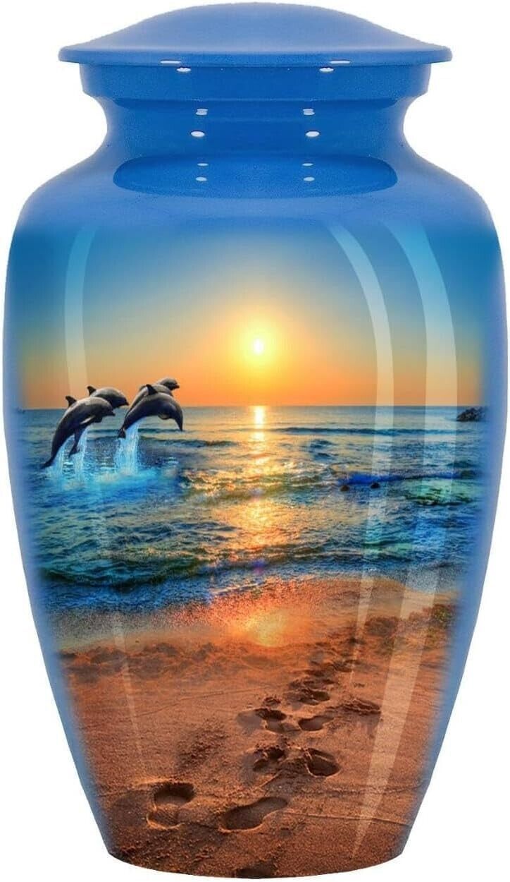 Cremation Urn Dancing Dolphin Divine Blue Ocean Human Ash Funeral Urn & Home