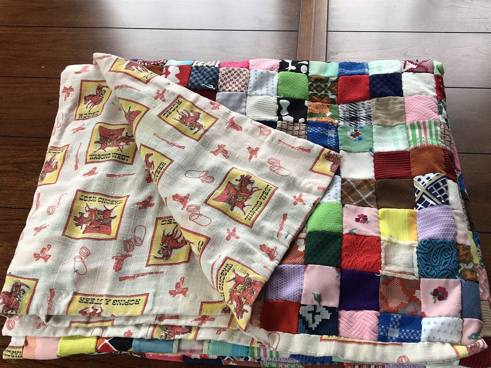 handmade quilt patchwork with cowboys vintage western rodeo 