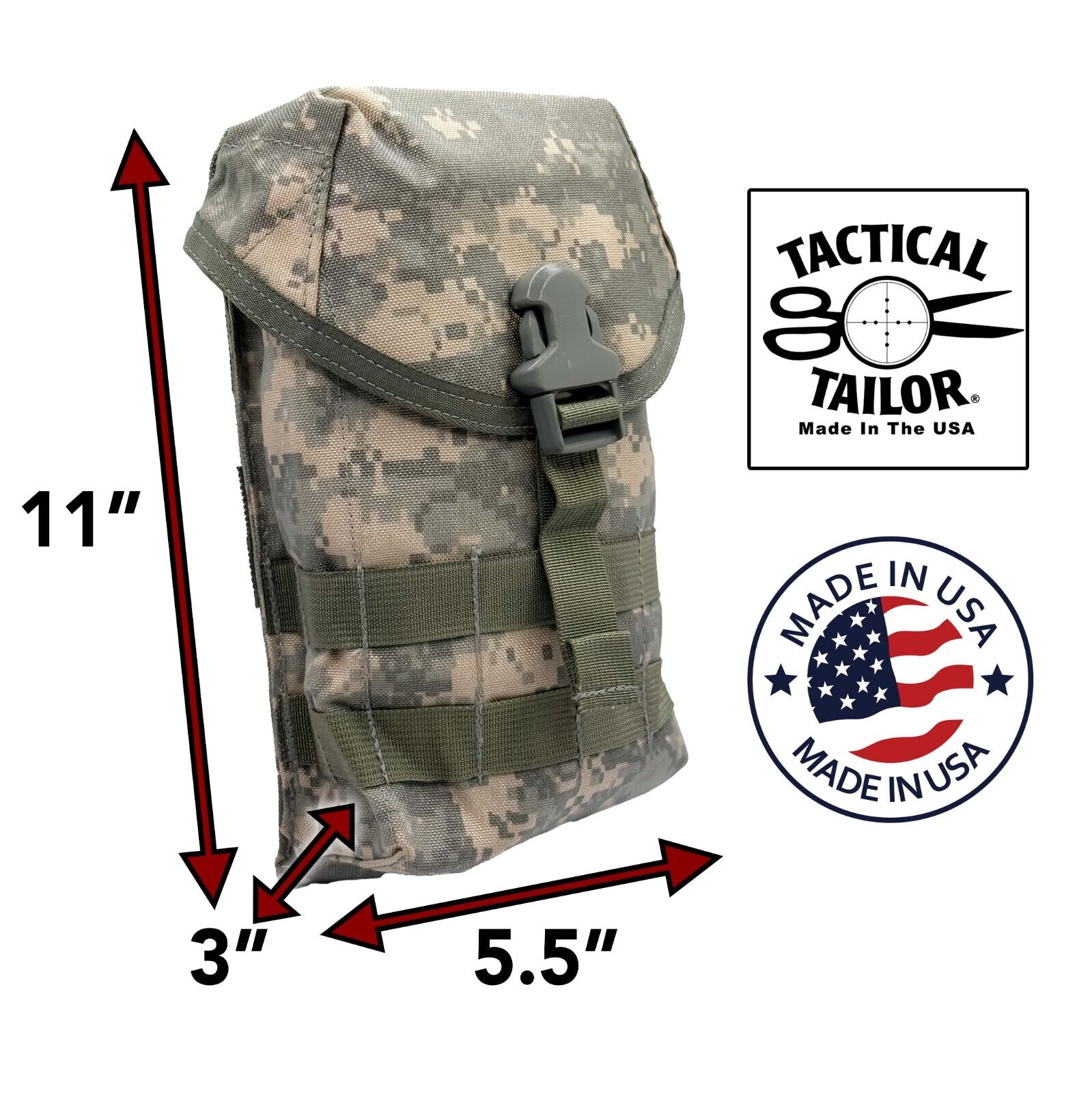 Tactical Tailor ACU Digital Camo Large Utility Pouch, 2 Mailce Clips, MOLLE