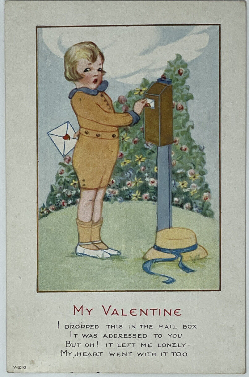Beautiful 1923 Gold Leaf Embossed Valentine Postcard - American
