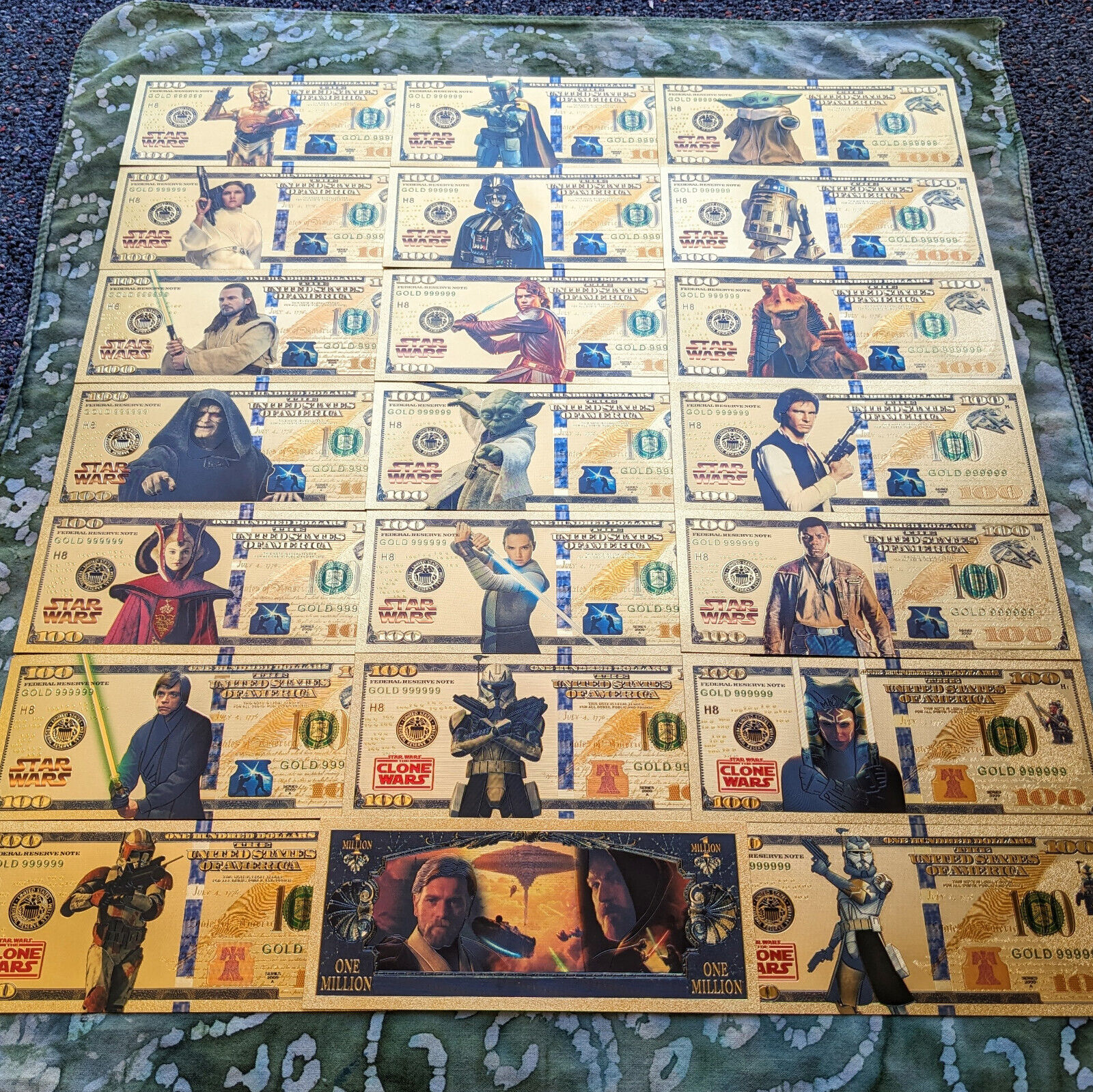 Ultra Rare *COMPLETE* 21 piece 24k Gold Foil Plated Star Wars Banknote Set