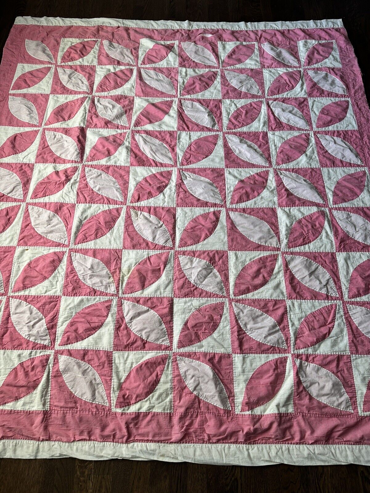 Vintage Robbing Peter To Pay Paul Orange Peel Quilt Hand Pieced MCM Cutter Pink