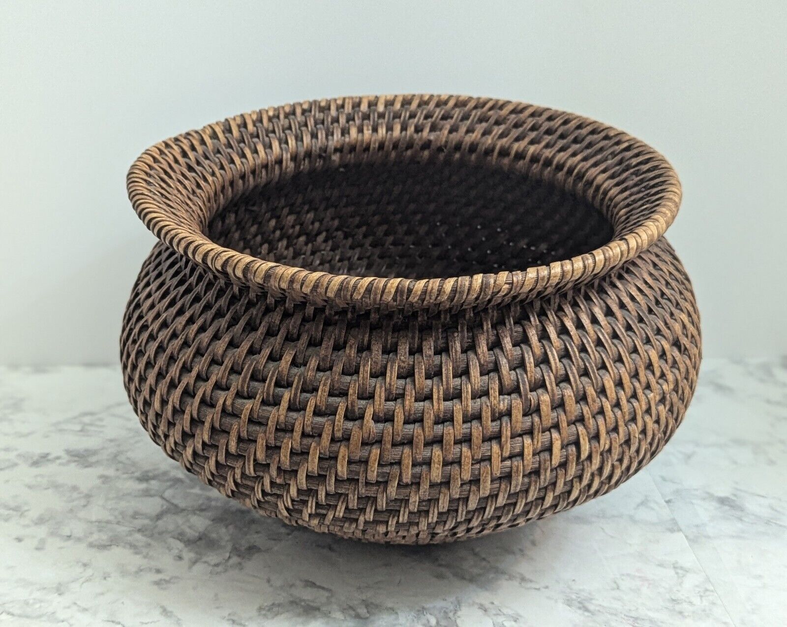 Vintage Hand Woven Rattan Round Basket