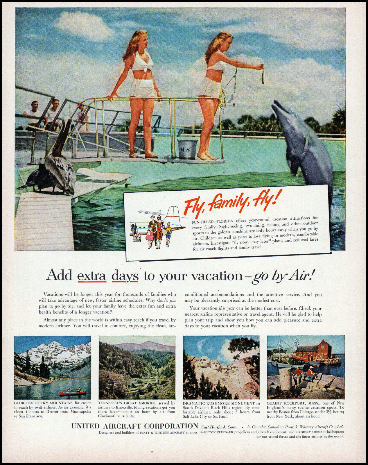 1956 United Aircraft Corp Florida Sea World girls retro photo print ad adl89