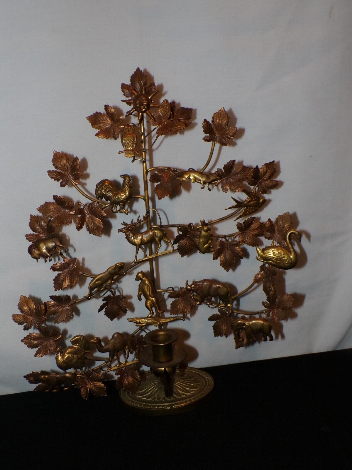 Vintage Petites Choses Dresden Brass Animal Tree Of Life Candle Holder (C264)
