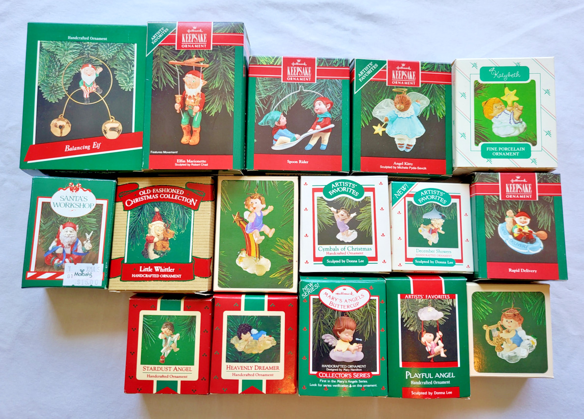 Lot of 16 Hallmark Christmas Ornaments Angels and Elves Theme 1983-1992