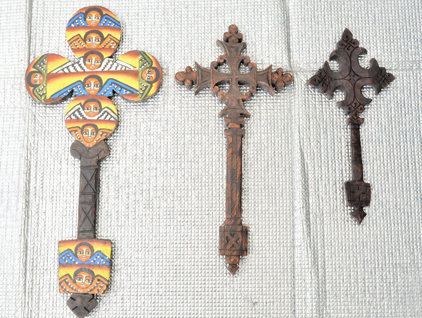 3X Big Ethiopian Blessing Wood Hand Cross with Icons, Coptic Orthodox Christian
