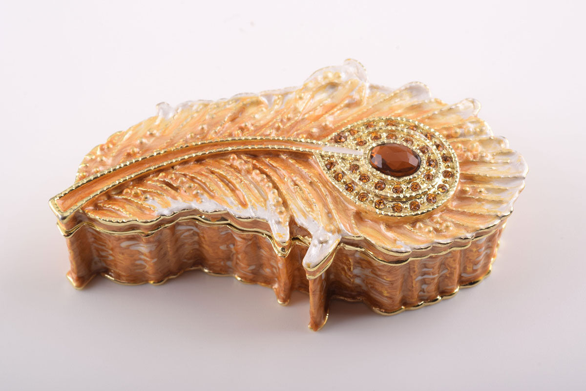 Faberge feather trinket box hand made by Keren Kopal with Austrian crystals