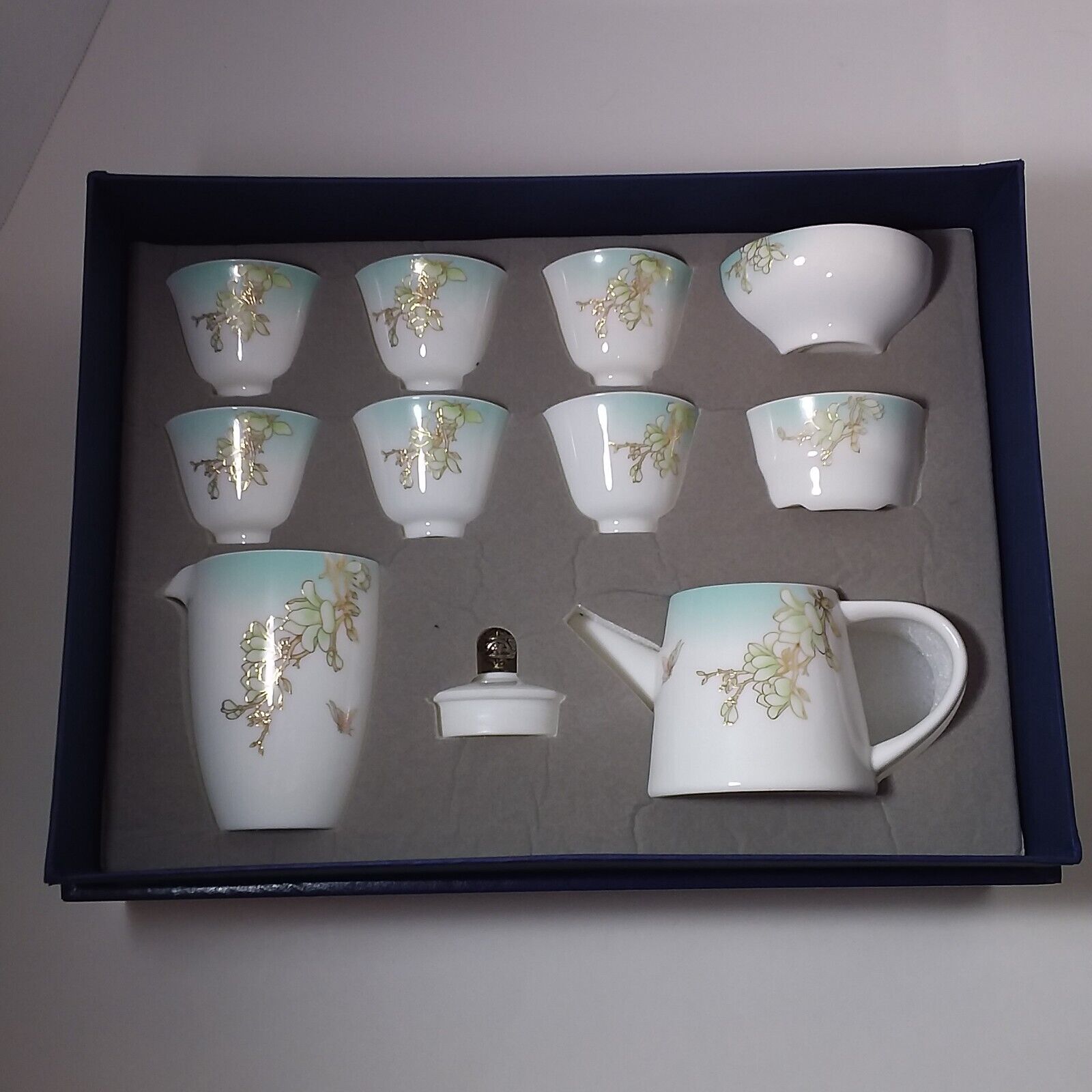Siline Fine Tea Set Chinese Suet Jade White Porcelain Teapot with Accessories