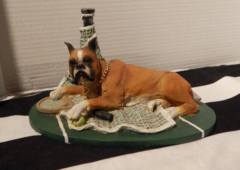 Vintage Tennis Court Disaster 9” Dog Boxer Dog Figurine