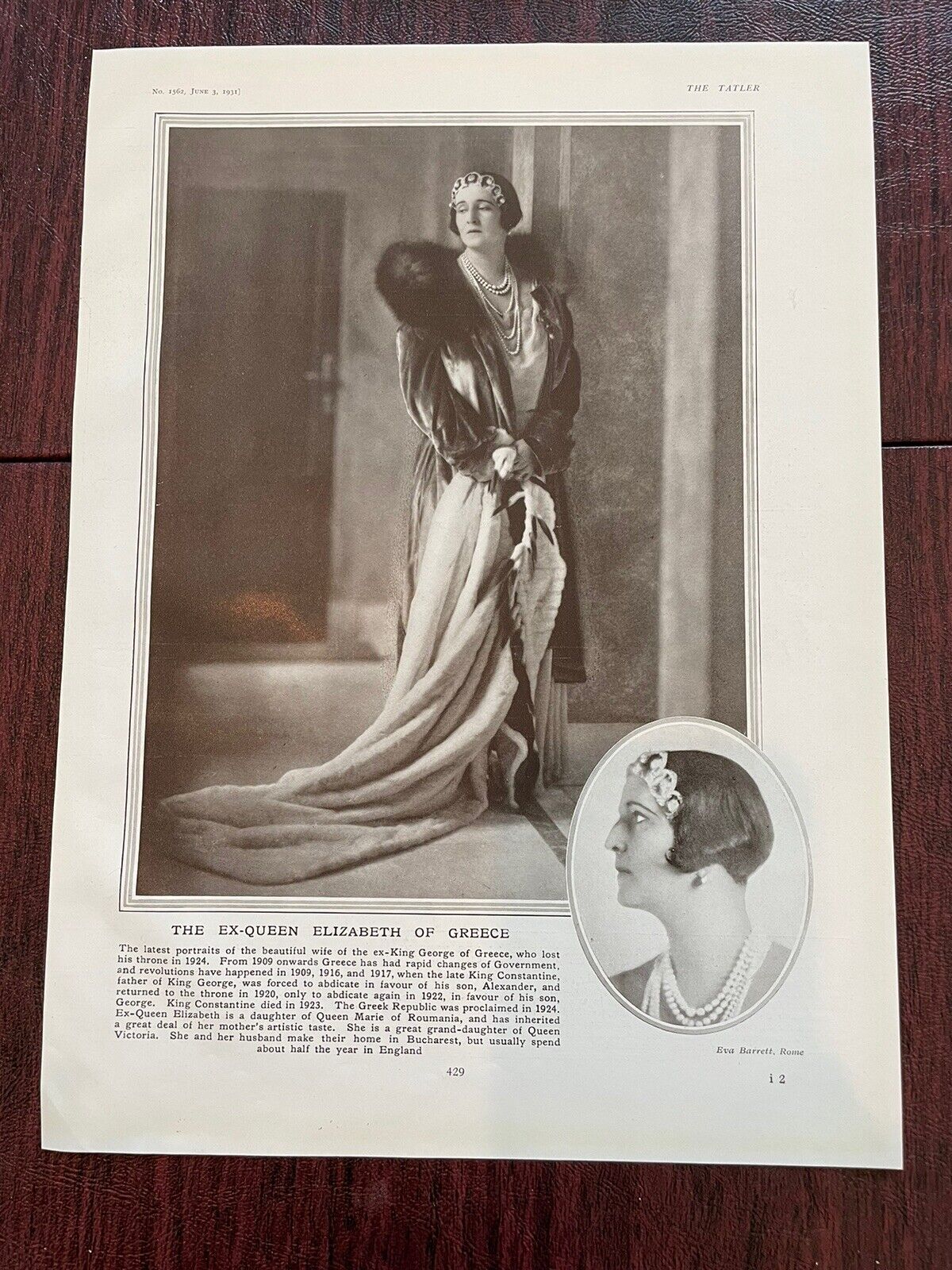 Eva Barrett Photographer Rome Ex-Queen Elizabeth Greece Princess The Tatler 1931