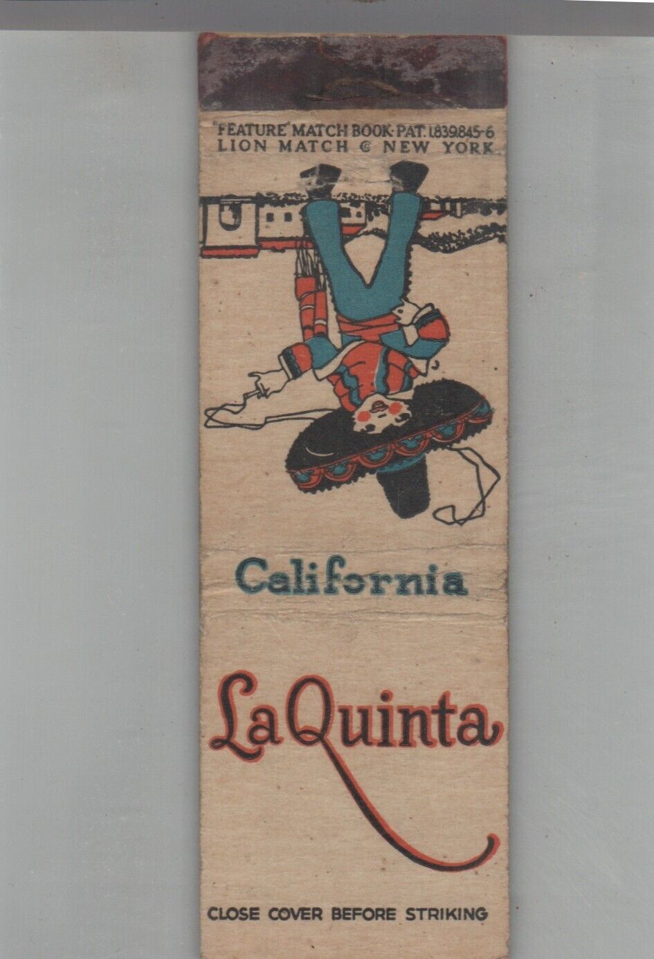 Matchbook Cover - Stripped Feature La Quinta California