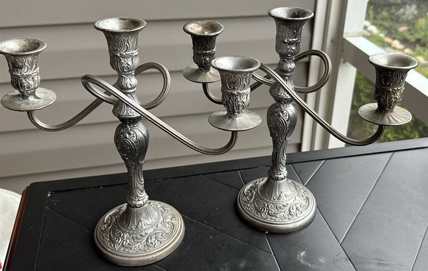  Vintage Wm Rogers VICTORIAN ROSE Silver Plate Candelabra Candlestick Pair