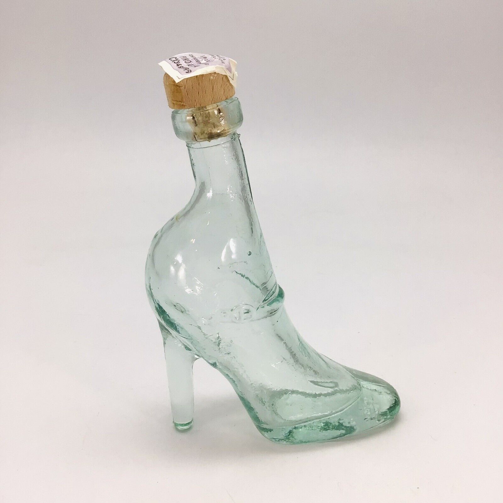 Vintage Glass High Heel Shoe Liquor Bottle Stopper Tax Stamp Empty 5.25” Italy