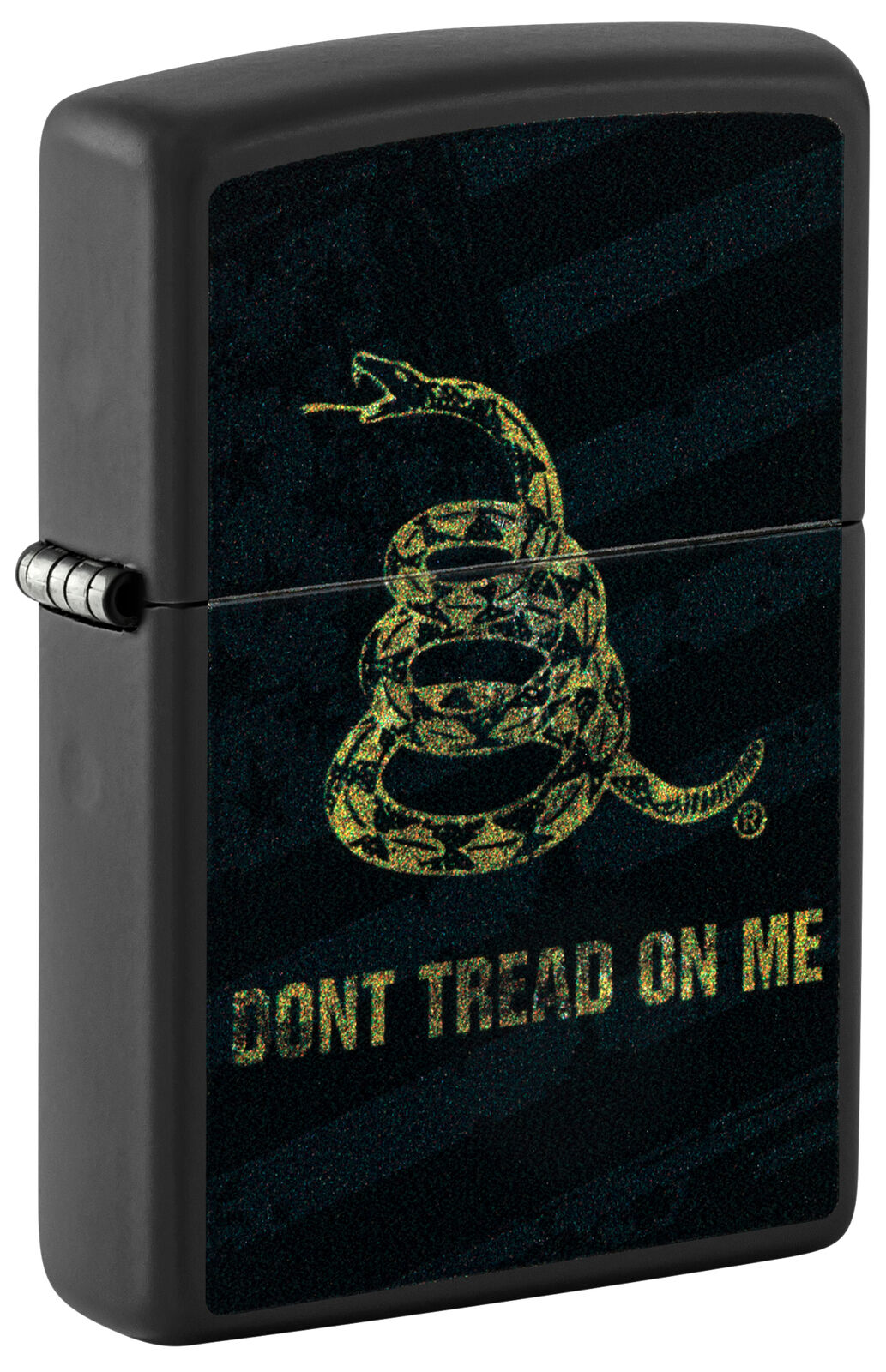 Dont Tread On Me Snake and Flag Black Matte Windproof Lighter, 48553