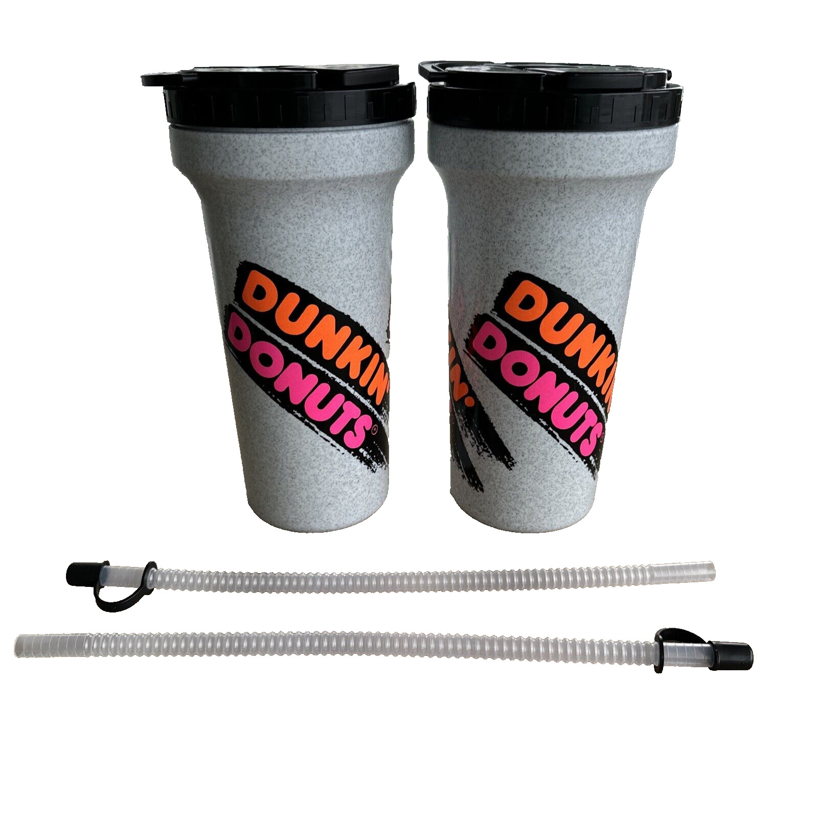 2 Vintage NOS Dunkin Donuts Cup Travel Tumbler w/ Straw & Lid Rare USA Betras