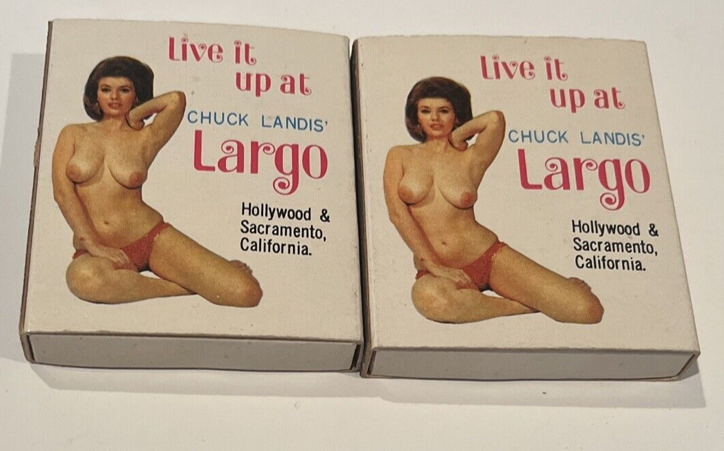 Set 2 Vtg Chuck Landis LARGO Matchbook Hollywood Sacramento CA Burlesque Topless