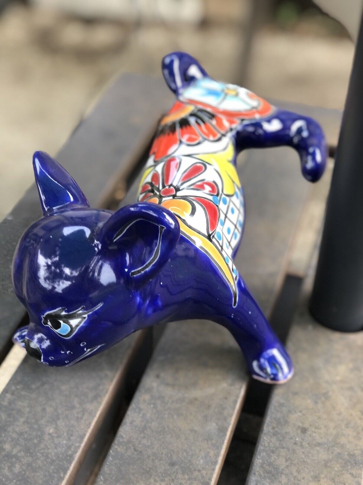 Talavera Chihuahua Dog Hiking Leg mexican Pottery Cobalt Blue Hand Paint AS IS