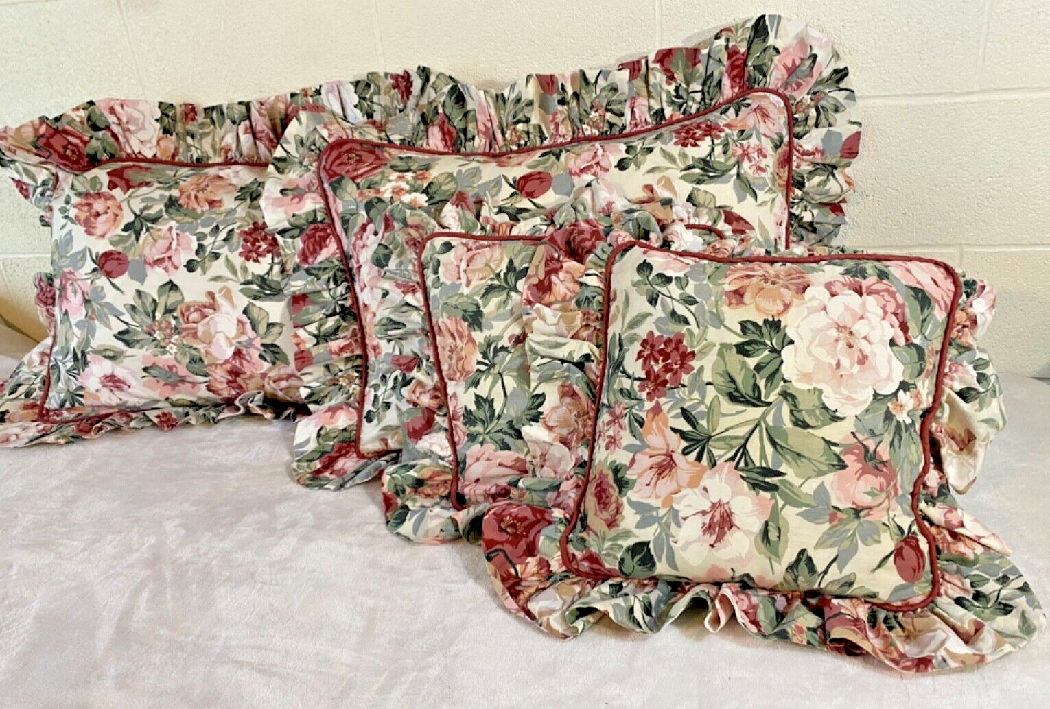 Vintage Croscill Floral Shabby Peony Victorian Ruffled Pillow Sham/Throw Pillows