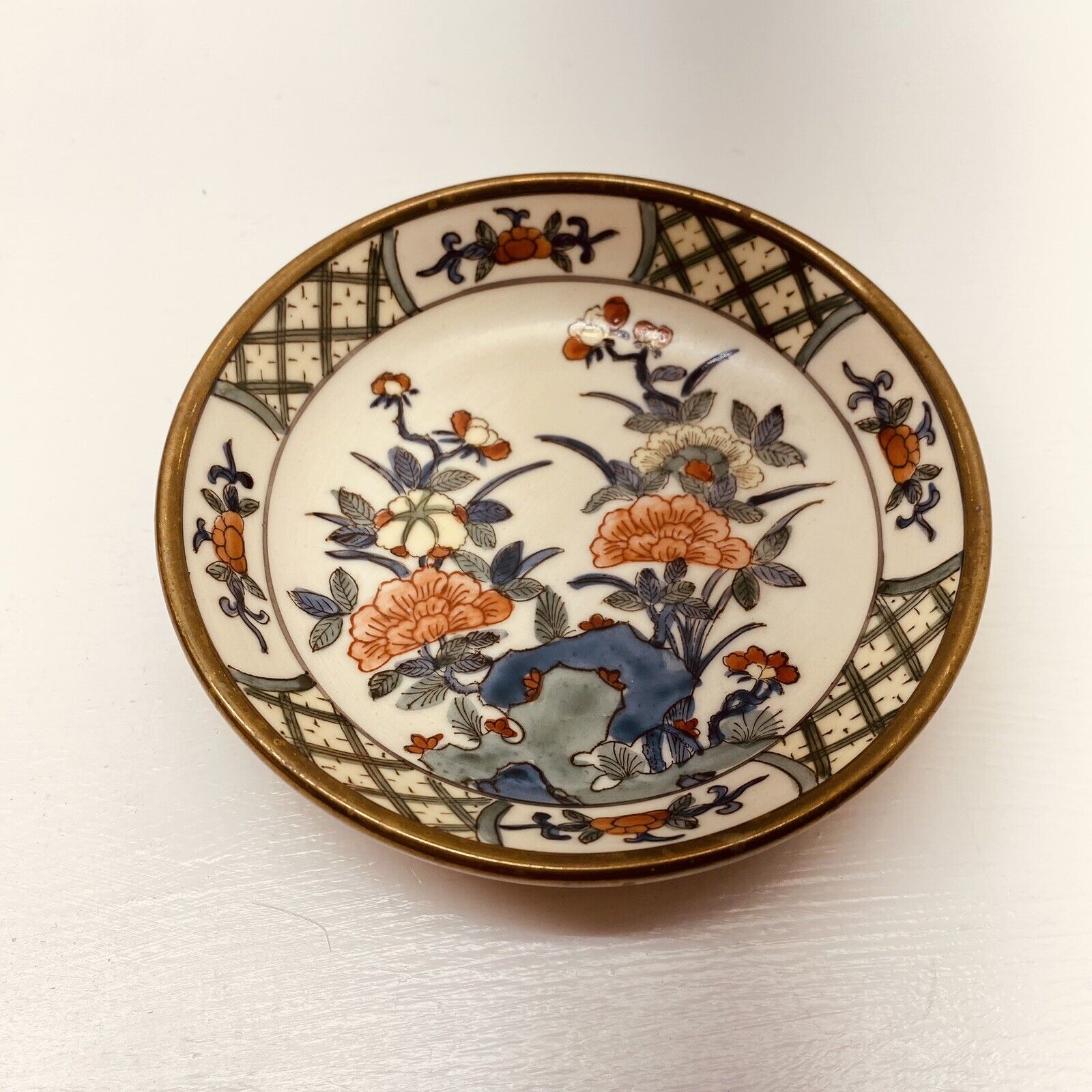 Vintage Japanese Porcelain Enamel Brass Plate Hong Kong Porcelain Ware