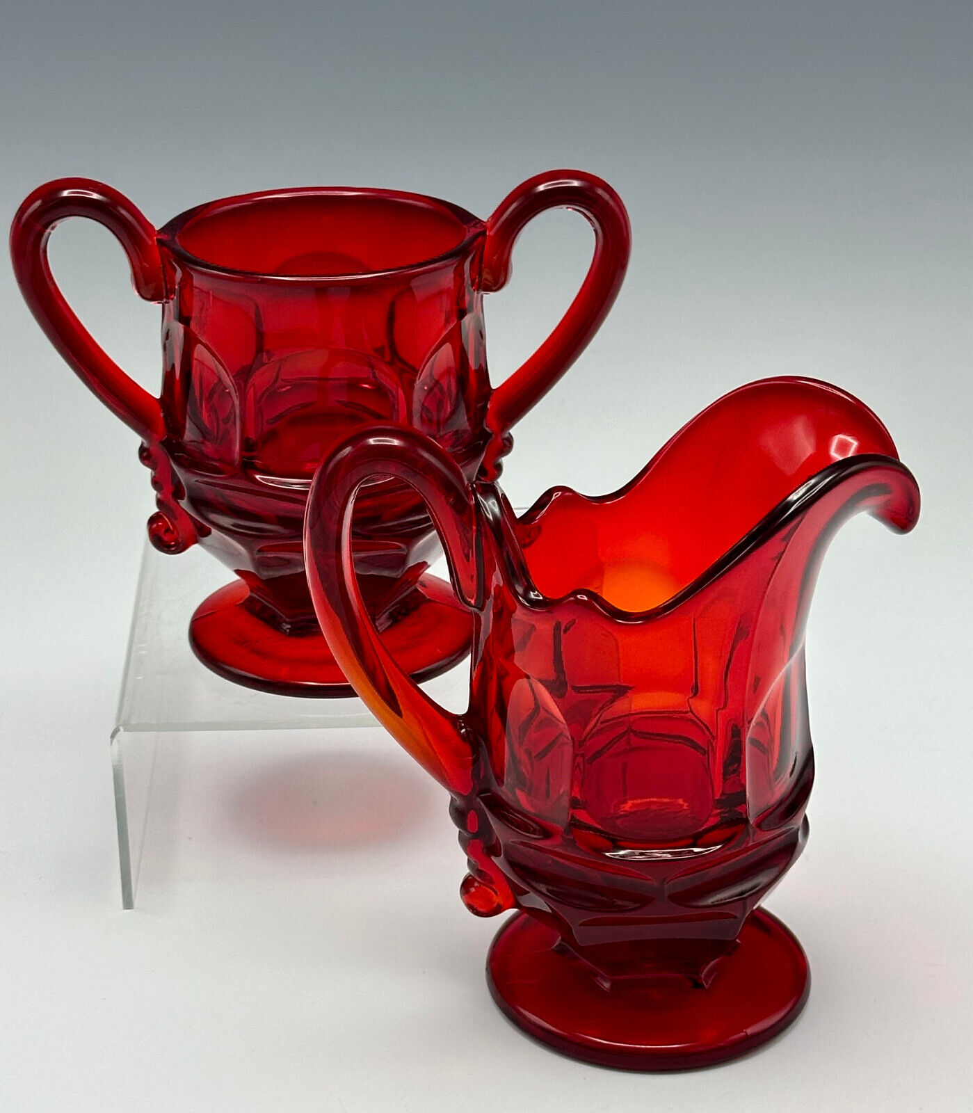 Fostoria Argus Ruby Red Glass Creamer and Sugar Bowl Henry Ford