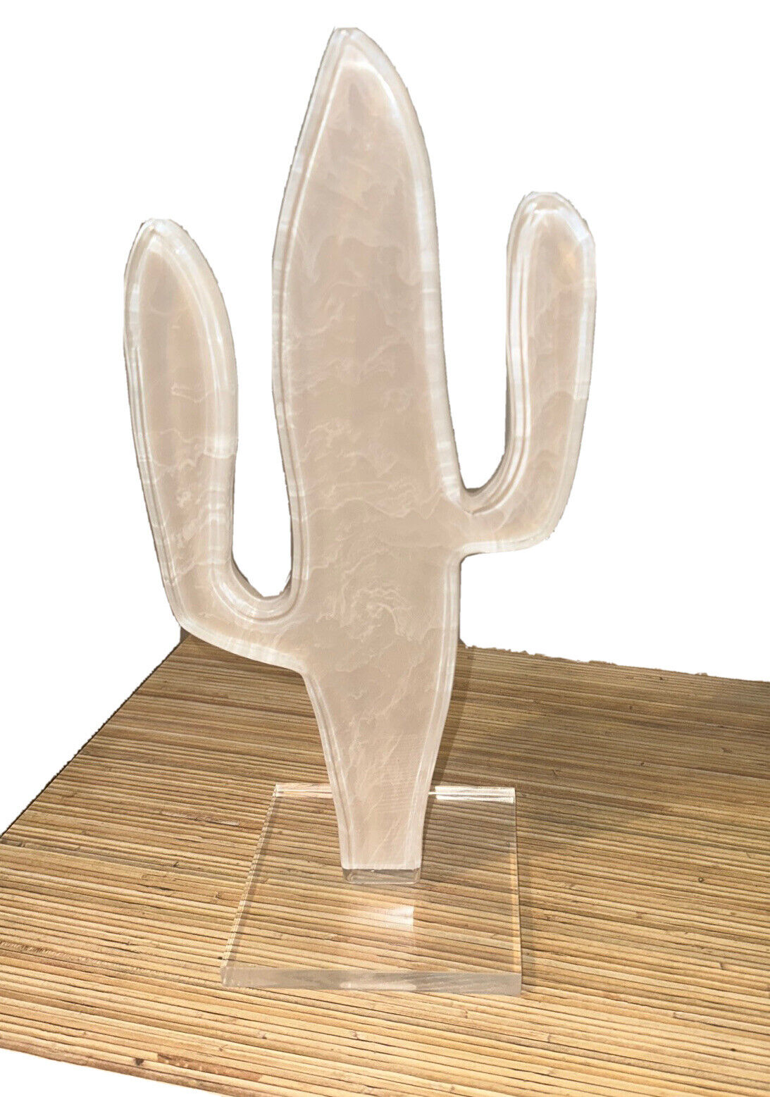 Unique Lucite Clear And White 15” H 7” W 3/4” thick Cactus Sculpture