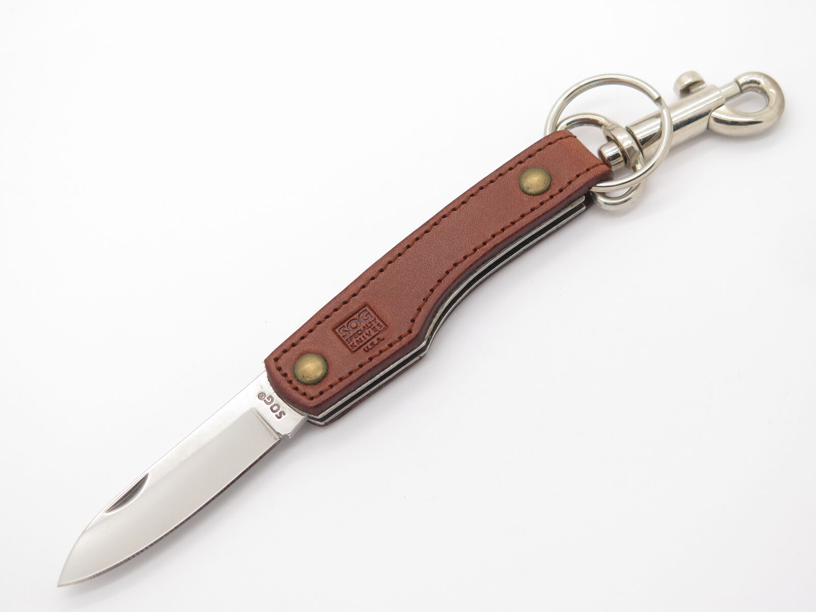 Vtg SOG S34T Specialty Attache Leather Seki Japan Folding Pocket Knife Ketchain