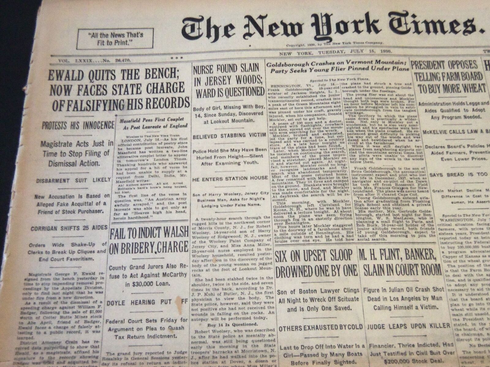 1930 JULY 15 NEW YORK TIMES - EWALD QUITS THE BENCH - NT 5738