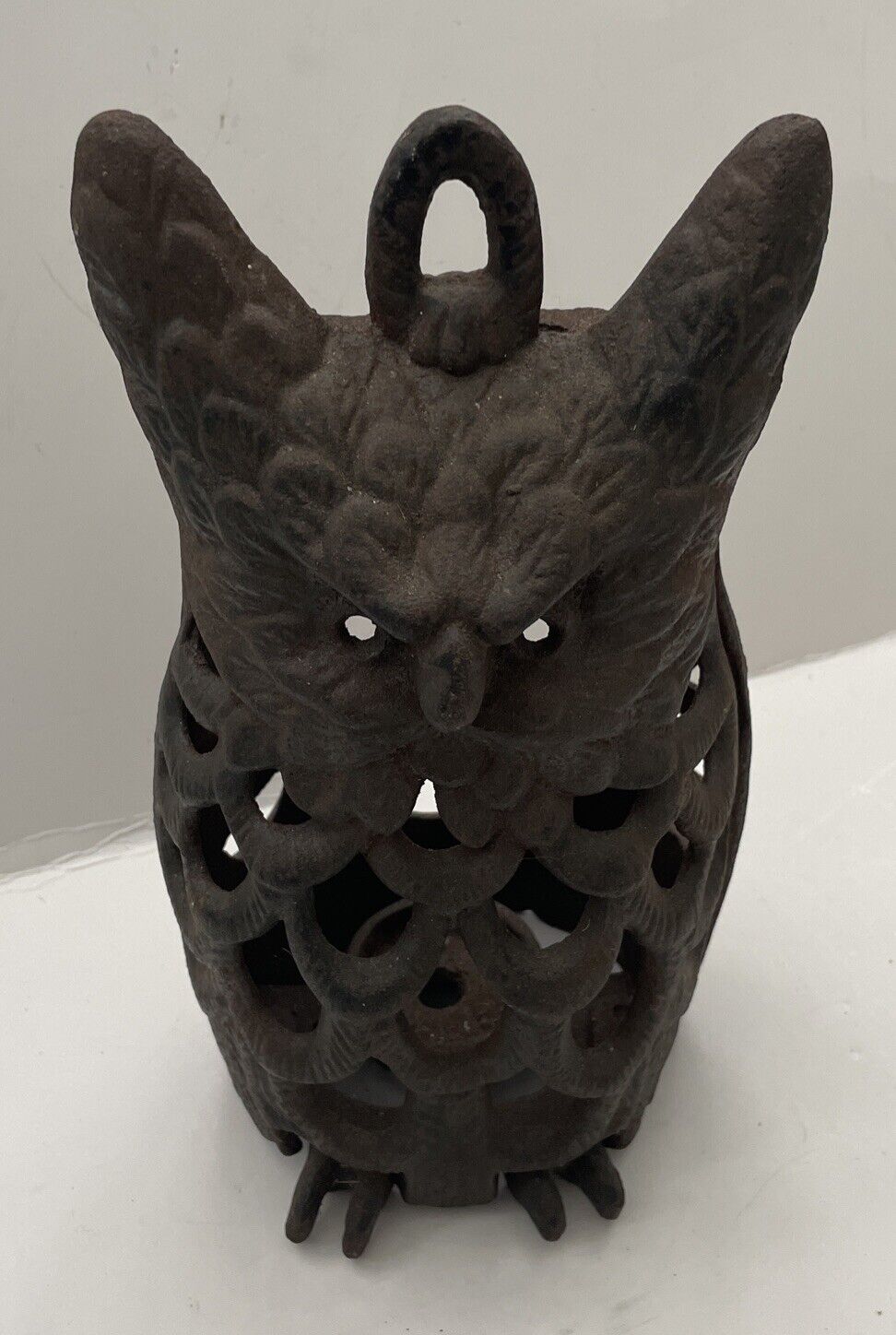 Vintage Cast Iron 10” Owl Candle Holder Lantern