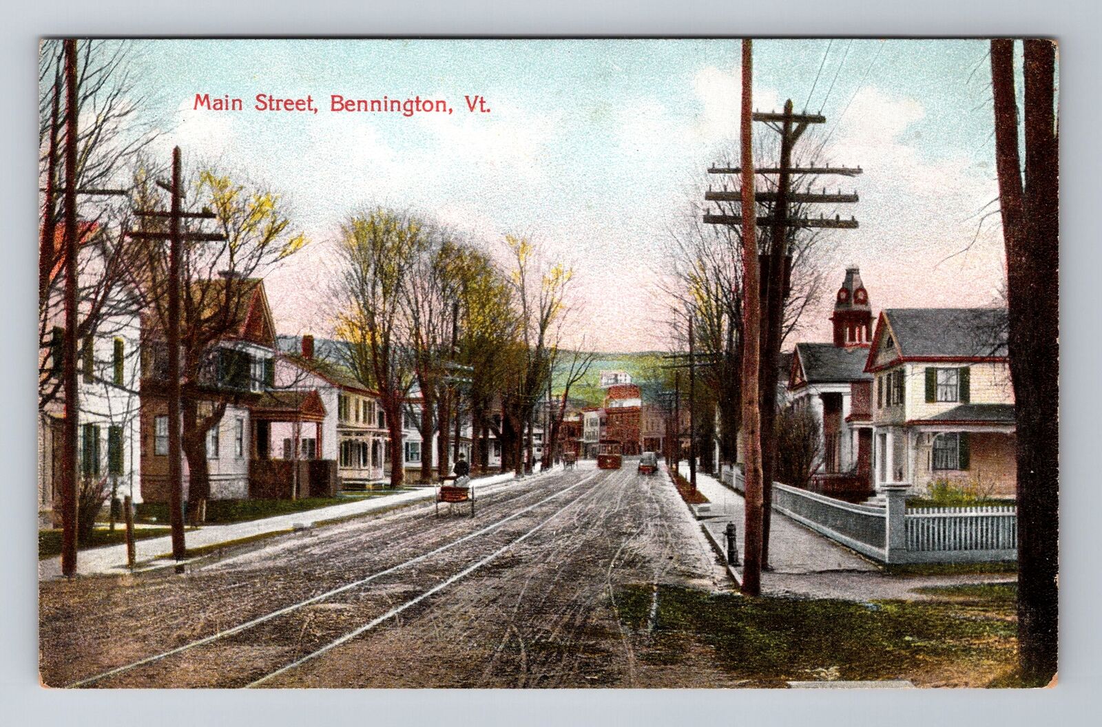 Bennington VT-Vermont, Main Street, Antique, Vintage Souvenir Postcard