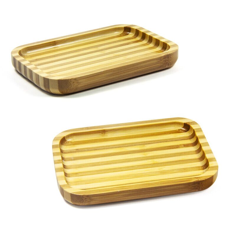2 Pack Two Tone Natural Bamboo Rolling Tray