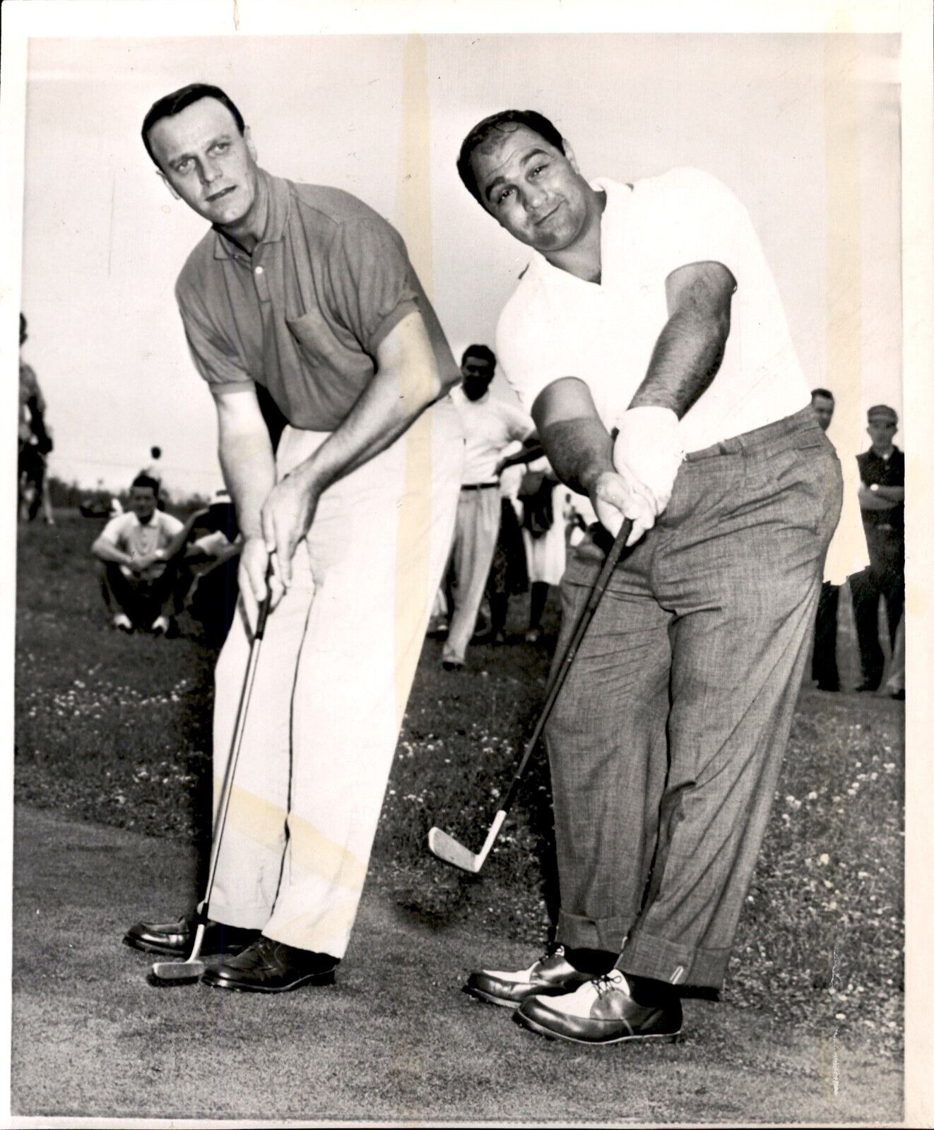 LD355 1960 AP Wire Photo ROCKY MARCIANO HITS \'EM A MILE BOXER IN GOLF PRO-AM