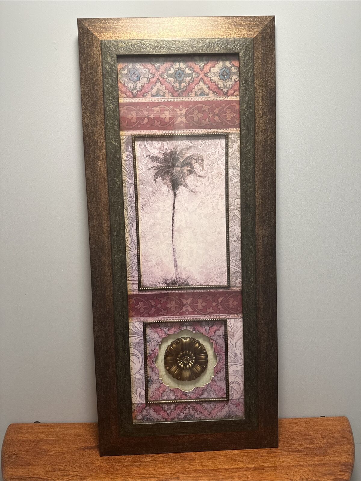Mirror Picture Frame Of Palm Tree With Purple And Gold Accents