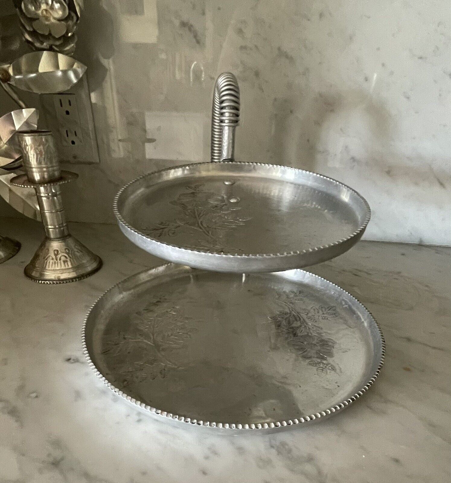 Vintage Trade Continental Hand-Wrought 2-Tiered Aluminum Tray