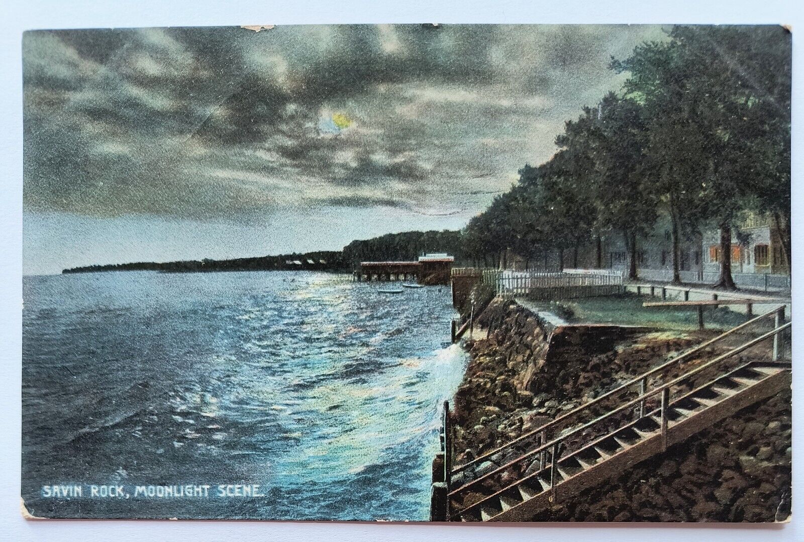 New Haven CT Connecticut Savin Rock Moonlight Scene Vintage 1909 Postcard D3