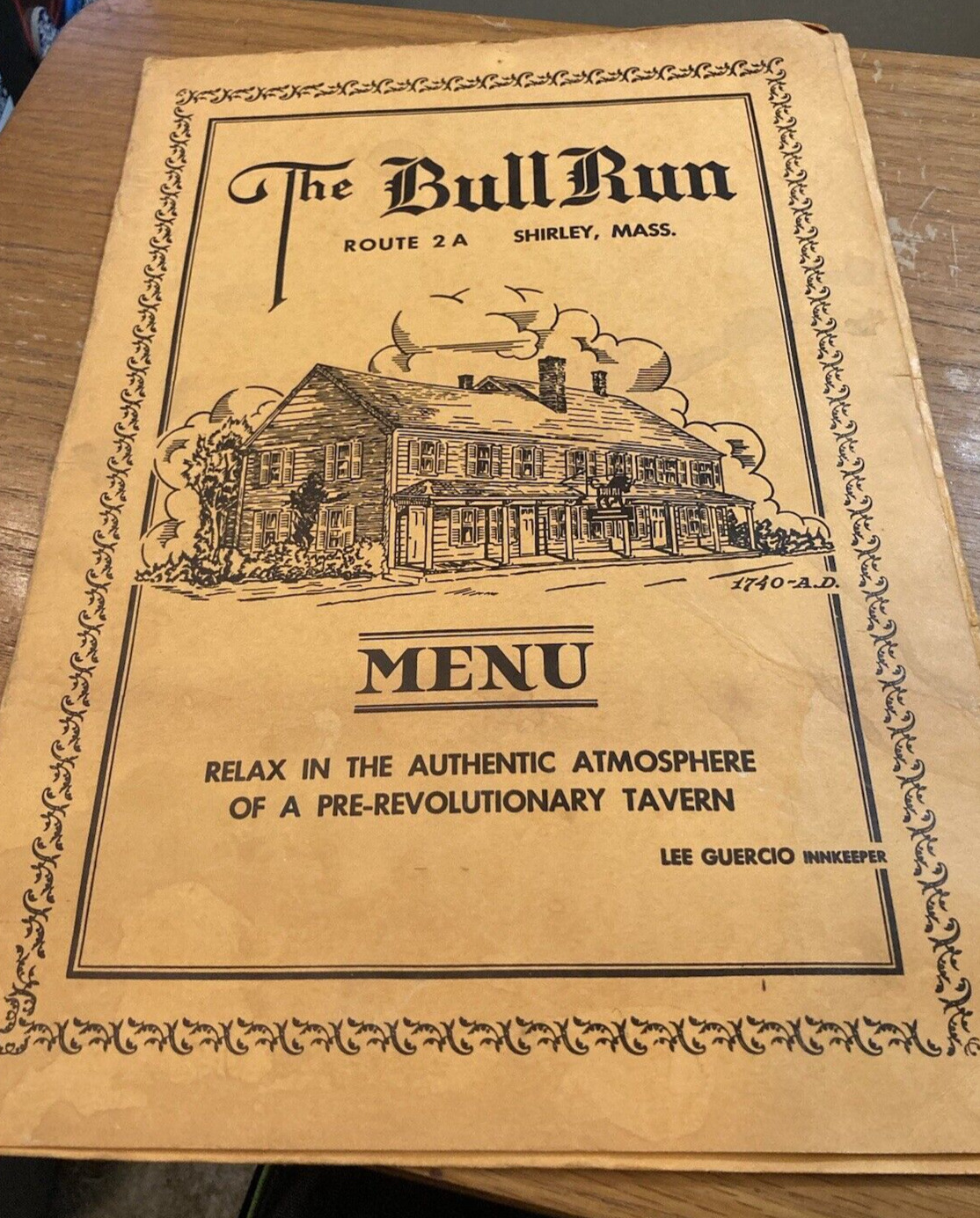 Sawtelle House Colonial Dining The Bull Run Menu Shirley Massachusetts Inn VTG
