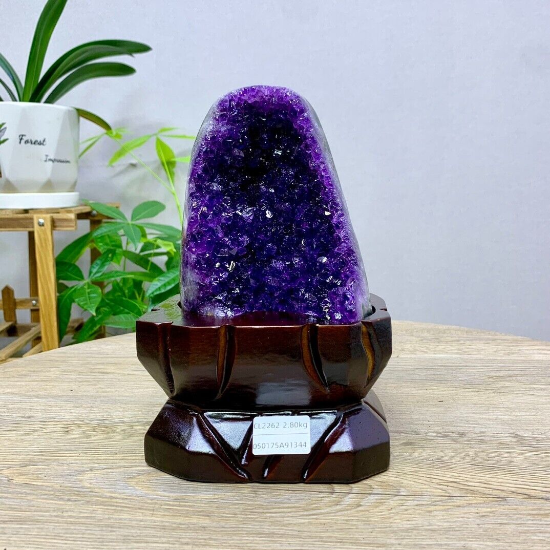 8.11LB High quality Natural Amethyst geode quartz crystal Cluster heal+stand