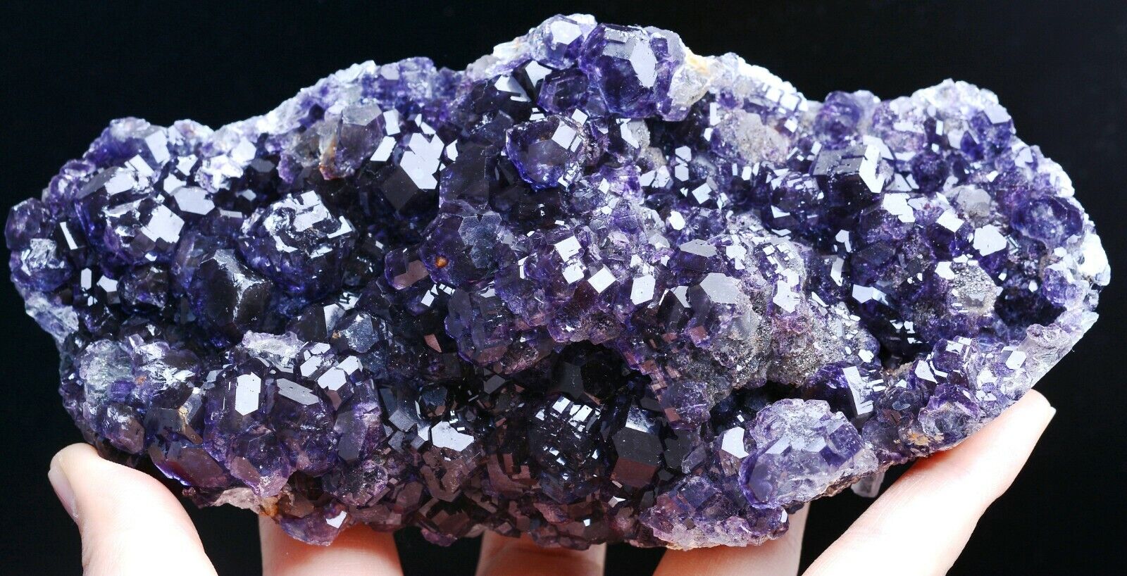 718.5g Natural Transparent Purple Blue Cube Fluorite Crystal Mineral Specimen