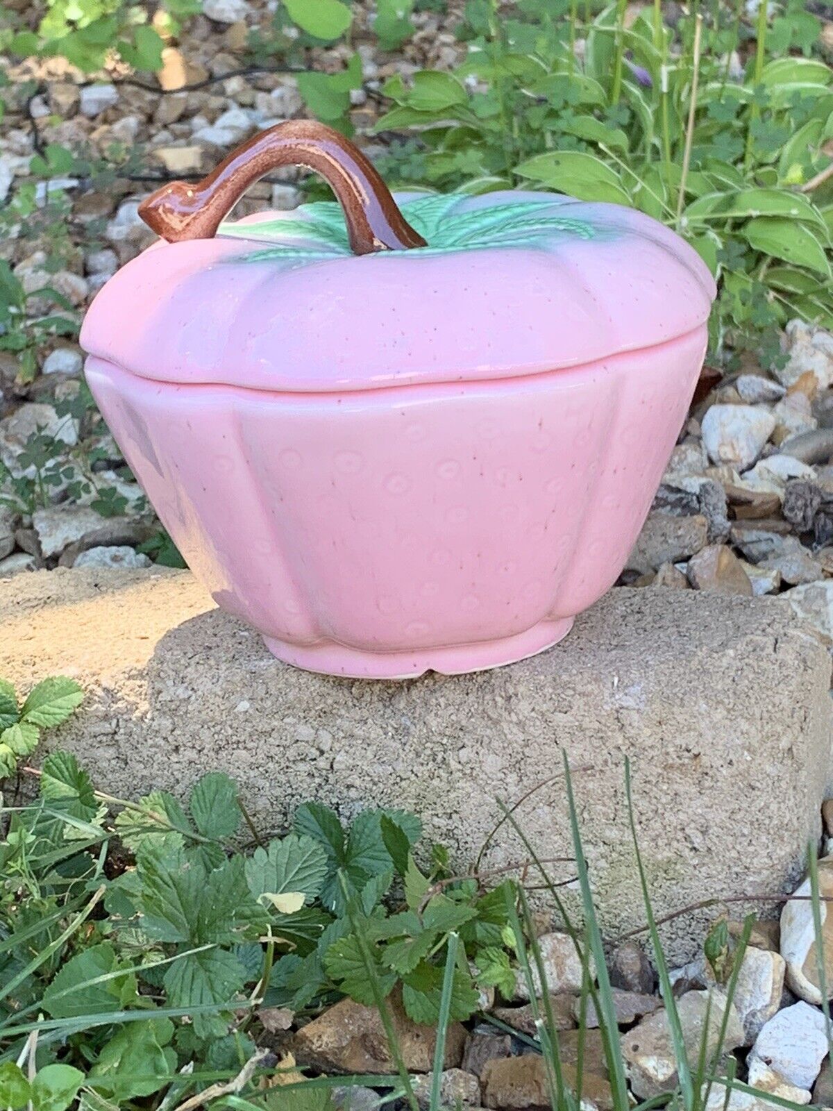Vintage Pink Strawberry Canister With Lid 80s / 90s