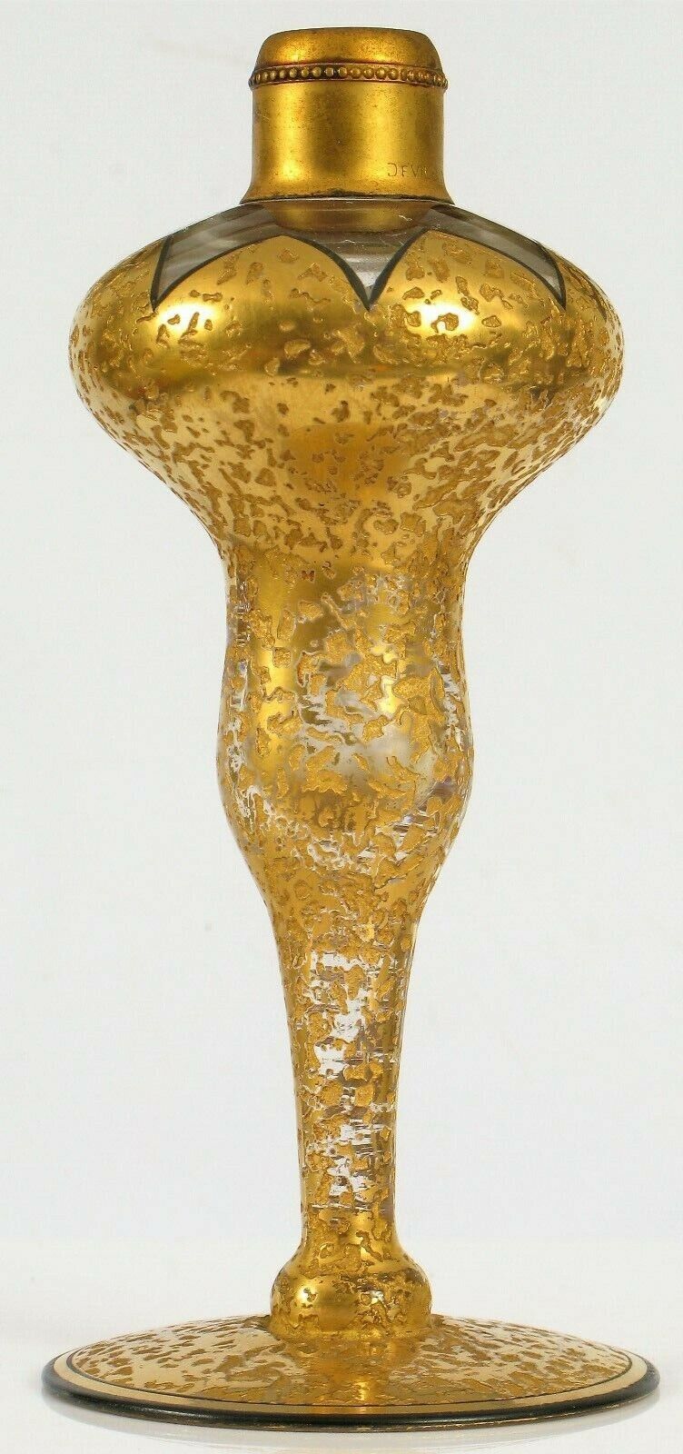 ANTIQUE BEAUTIFUL SIGNED DEVILBISS GOLD ART GLASS PERFUME BOTTLE VANITY PIECE 