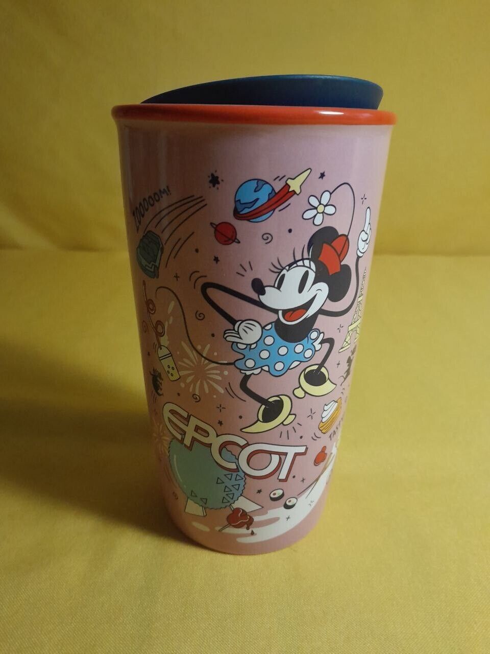 STARBUCKS DISNEY TRAVEL TUMBLER CUP CERAMIC MINNIE MOUSE EPCOT NEVER USED T2