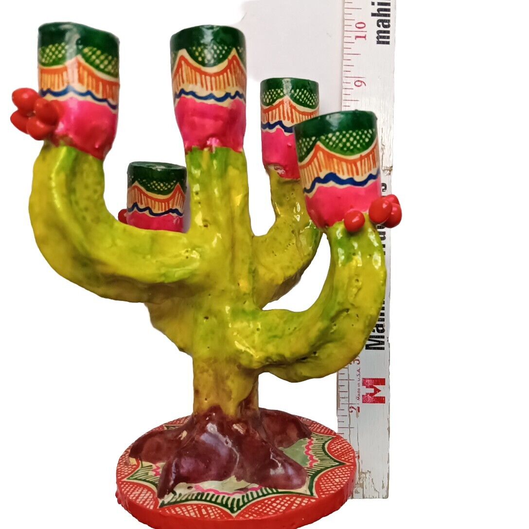 MEXICO Tree Of Life 5 Candelabra Folk Art Pottery Cactus Birds Mexican