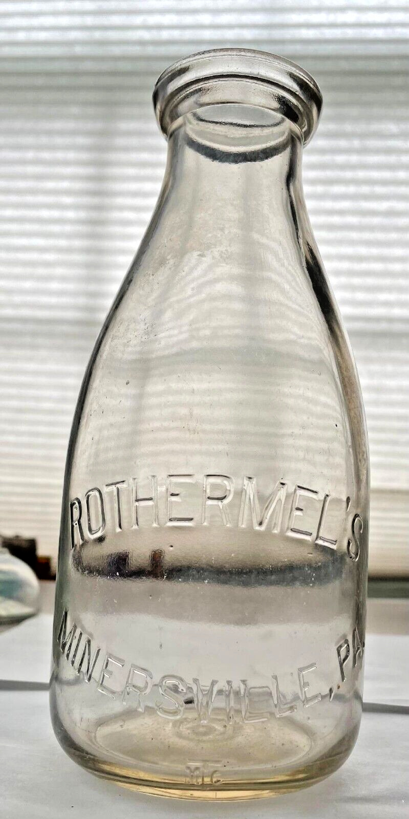 ROTHERMEL\'S Embossed Quart Milk Bottle Minersville Pennsylvania PA