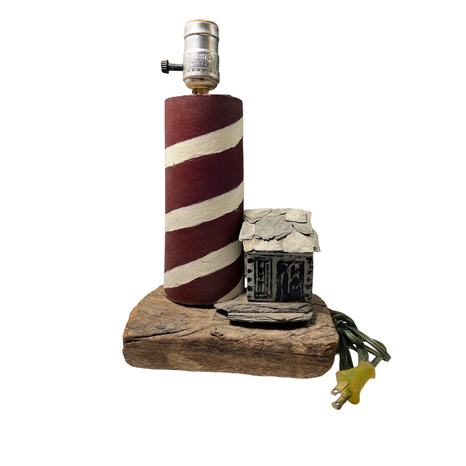 Vintage Rustic Lighthouse Table Light Handmade Primitive DriftWood Slate 12.5”
