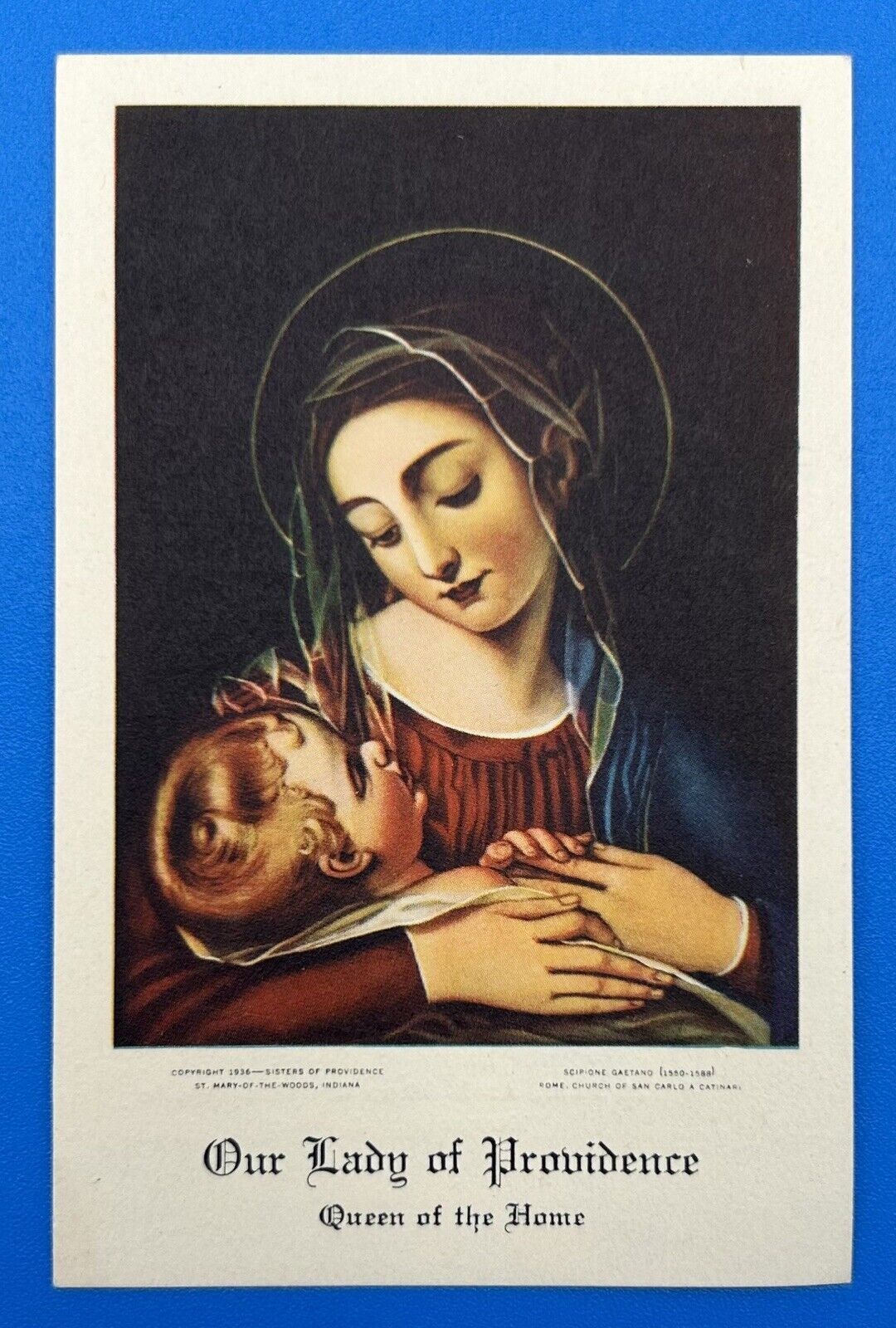 Vintage 1936 Catholic Holy Card Our Lady Of Providence Prayer 5x3”