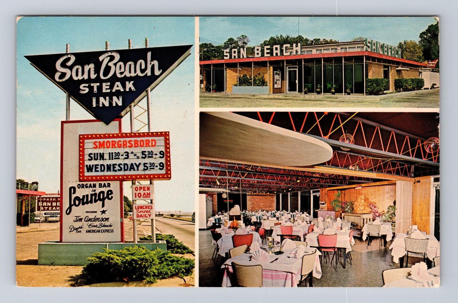 Biloxi MS-Mississippi, San Beach Steak Inn, Imperial Lounge Vintage Postcard